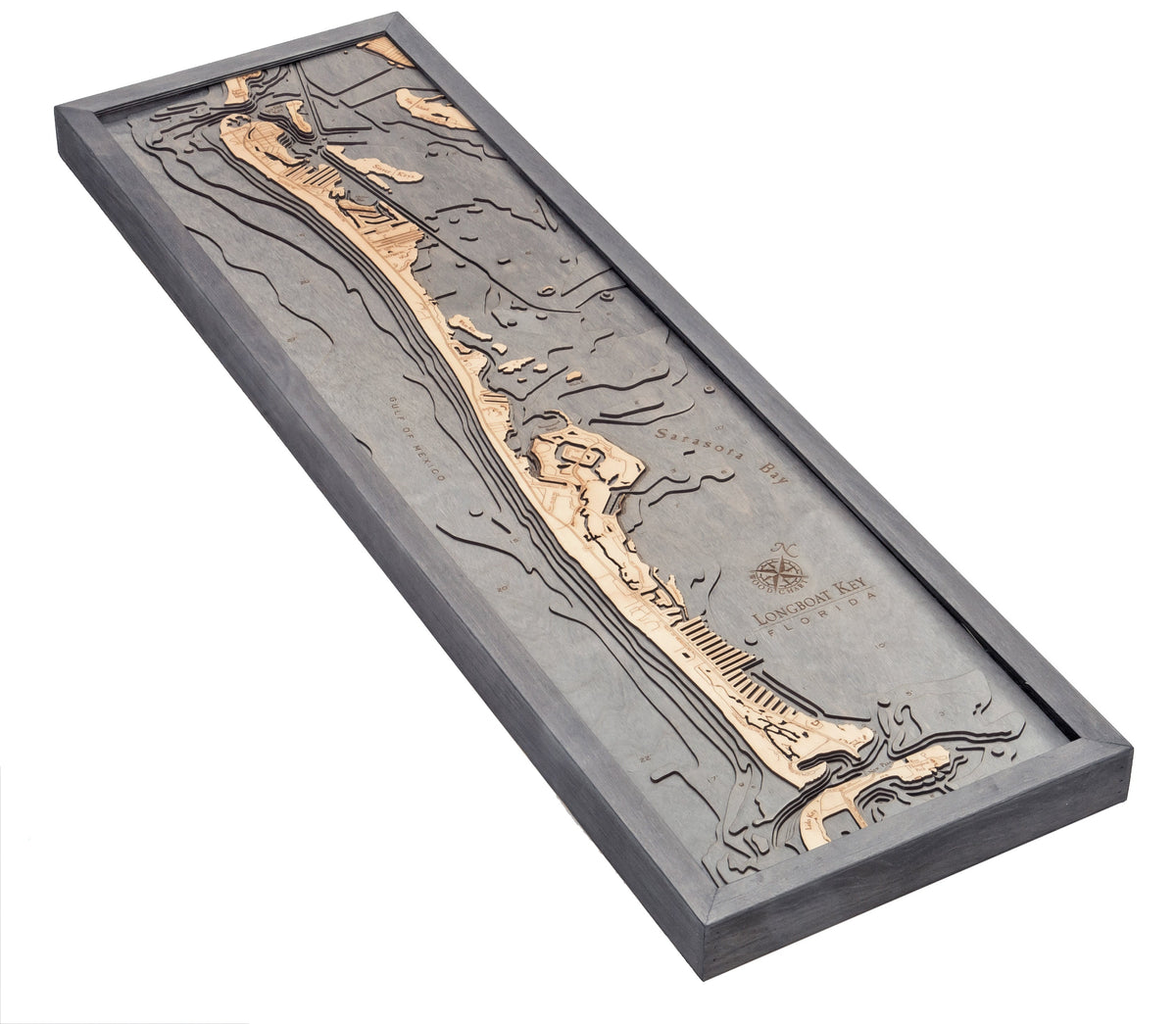 Longboat Key, Florida 3D wood map, light frame
