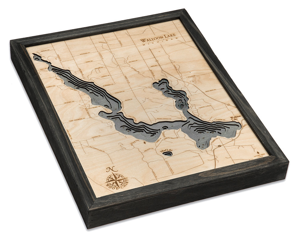 Walloon Lake, Michigan 3D wood map, light frame