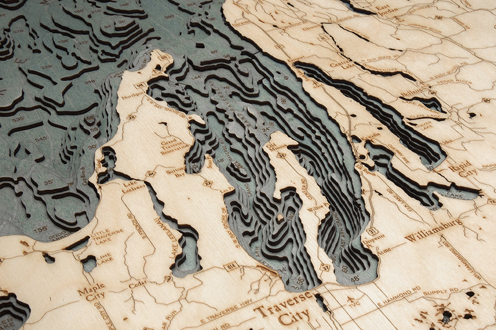 Northwest Michigan 3D wood map, light frame