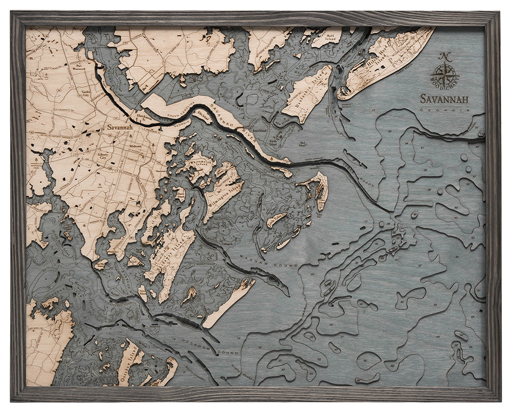 Savannah Wood Carved Topographic Depth Chart / Map