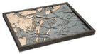 Savannah, Georgia 3D layered wood map in laser-cut Baltic birch, shown framed against a light wall