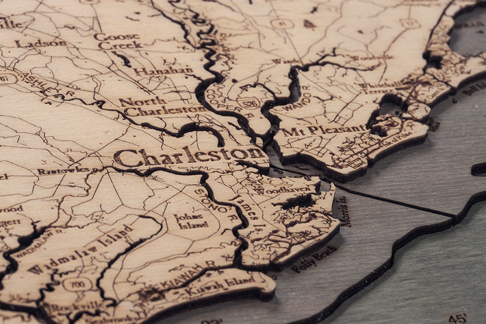South Carolina Coast 3D wood map, light frame