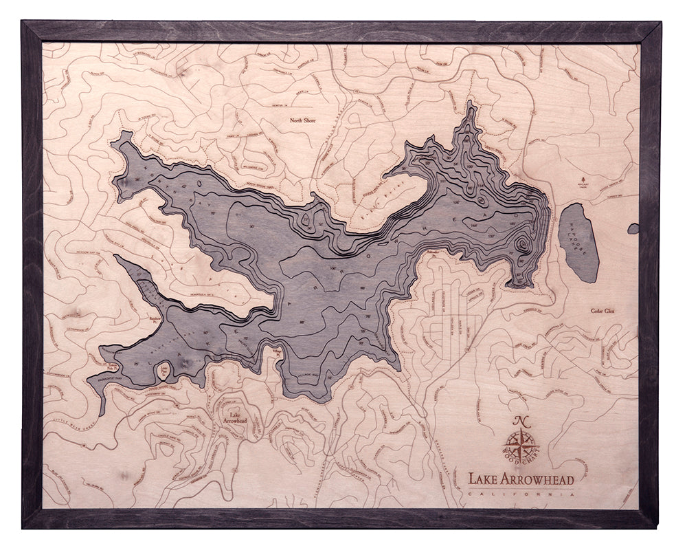 Lake Arrowhead Wood Carved Topographical Depth Chart / Map