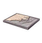 North Carolina Coast 3D layered wood map in laser-cut Baltic birch, shown framed against a light wall