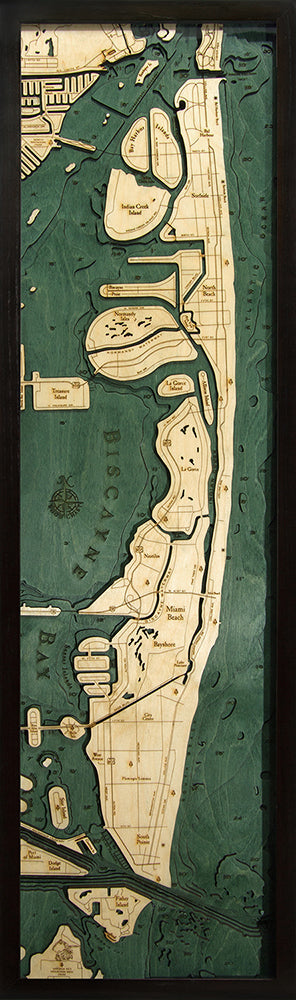 Miami Beach Wood Carved Topographic Depth Chart / Map