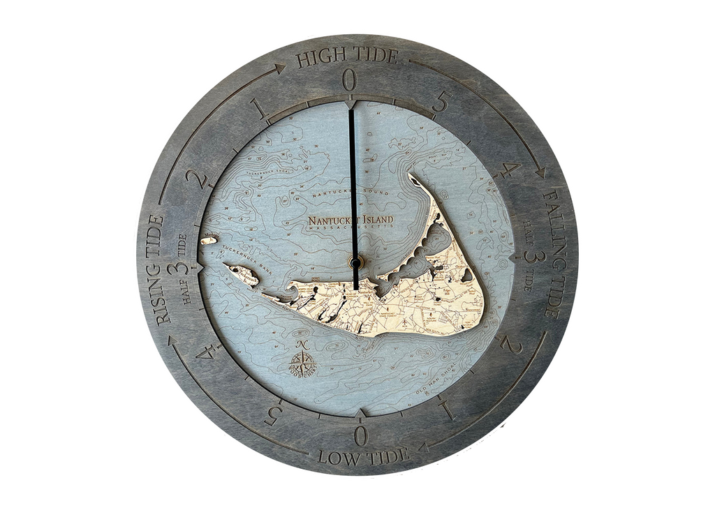 Nantucket Wood Carved Tide Clock