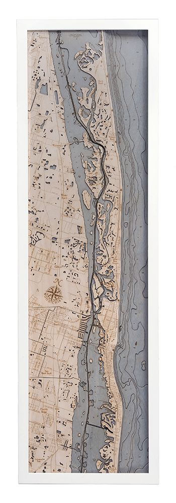 Indian River 3D wood map, white frame