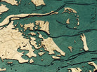 Savannah, Georgia 3D layered wood map in laser-cut Baltic birch, shown framed against a light wall