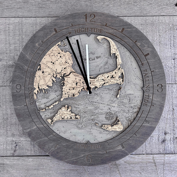 Cape Cod Wood Carved Tide and Time Clock