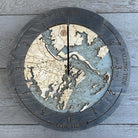 Savannah, Georgia wood tide clock in laser-cut Baltic birch, shown framed against a light wall
