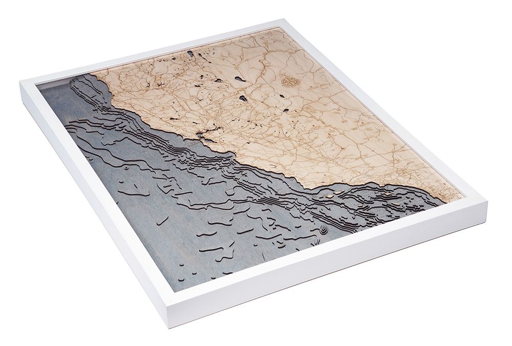 California Coast 3D wood map, white frame