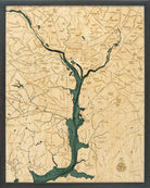 Washington D.C., Washington, D.C. 3D layered wood map in laser-cut Baltic birch, shown framed against a light wall