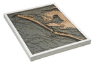 Anna Maria Island, Florida 3D layered wood map in laser-cut Baltic birch, shown framed against a light wall