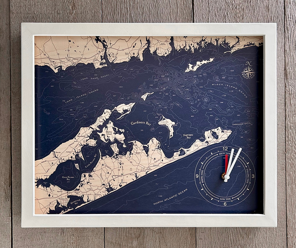 The Hamptons framed tide and time clock, white frame