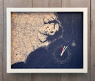North Carolina Coast framed tide and time clock, white frame