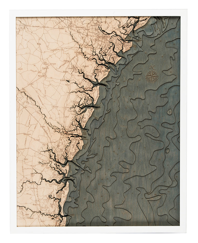 Georgia Coast Wood Carved Topographic Depth Chart / Map