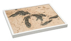 Great Lakes 3D layered wood map in laser-cut Baltic birch, shown framed against a light wall