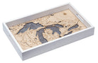 Great Lakes wood serving tray in laser-cut Baltic birch, shown framed against a light wall