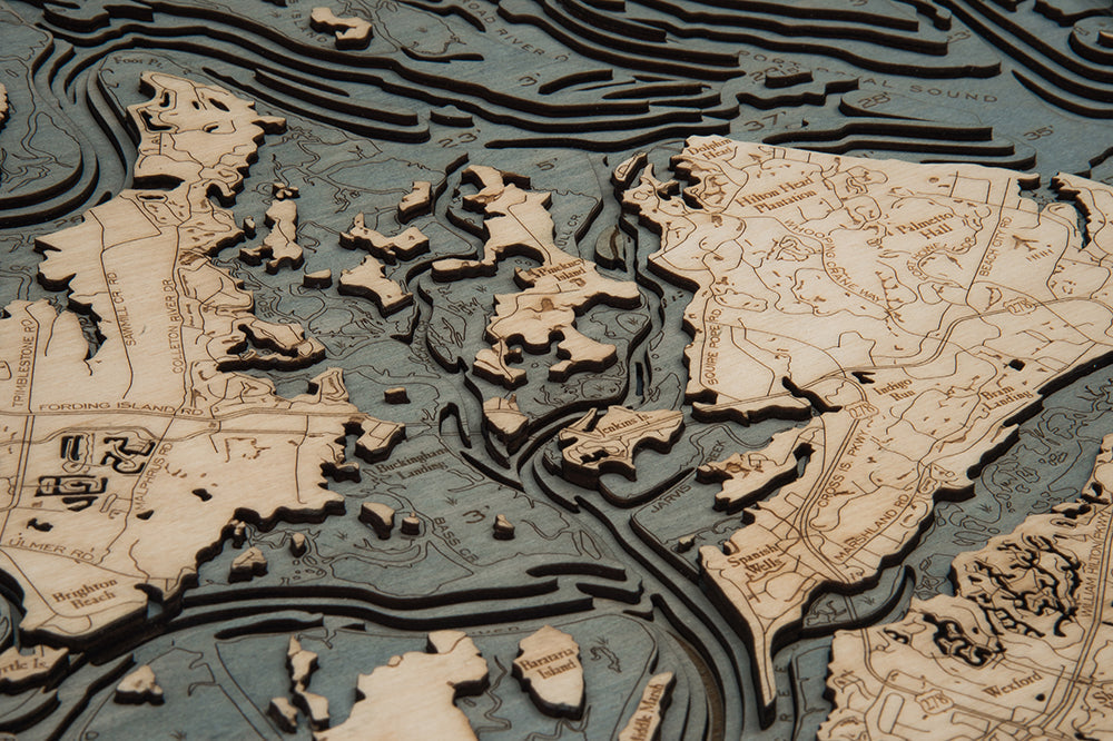 Hilton Head, South Carolina 3D wood map, white frame