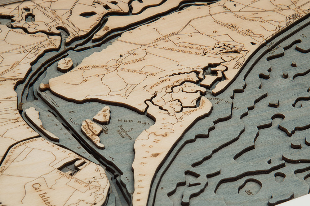 Myrtle Beach, South Carolina 3D wood map, white frame