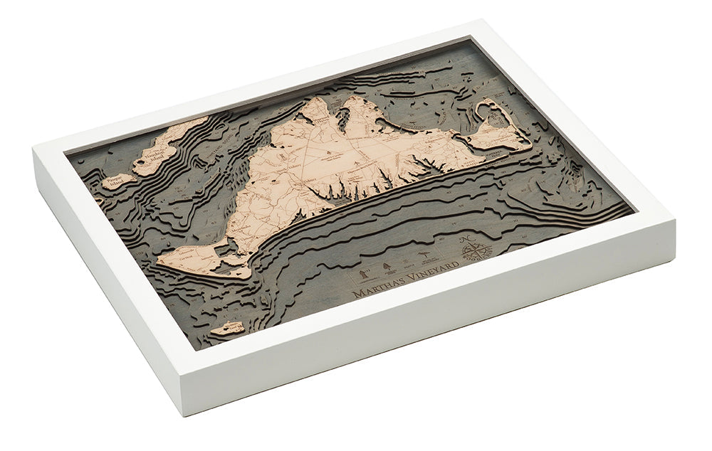 Martha's Vineyard, Massachusetts 3D wood map, white frame