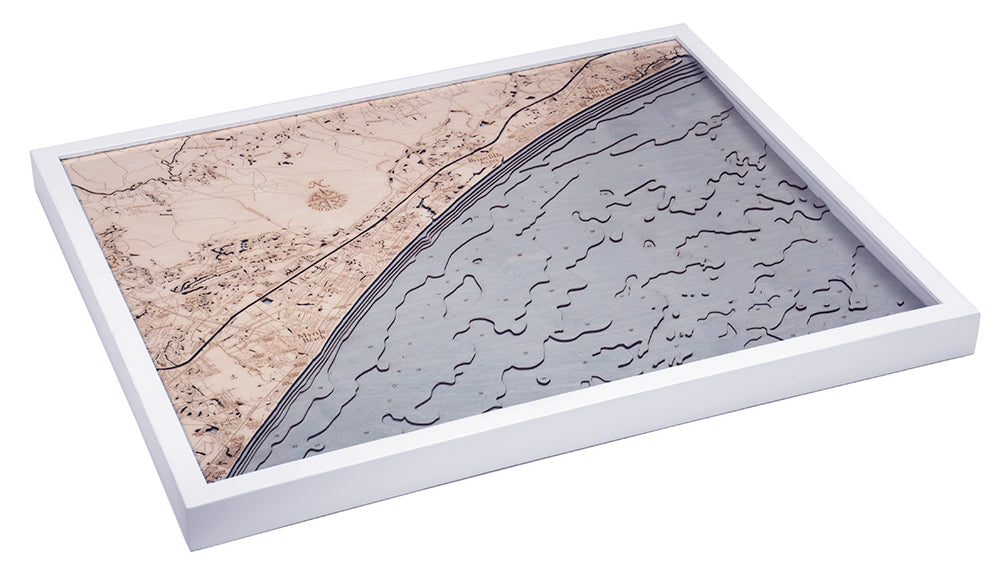 Myrtle to North Myrtle Beach 3D wood map, white frame