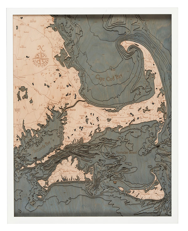Cape Cod Wood Carved Topographic Depth Chart - Nautical Lake Art
