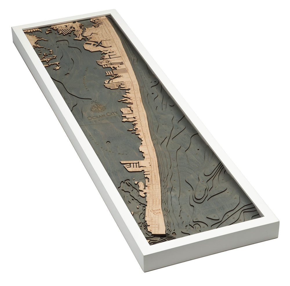Ocean City, Maryland 3D wood map, white frame