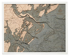 Savannah, Georgia 3D layered wood map in laser-cut Baltic birch, shown framed against a light wall
