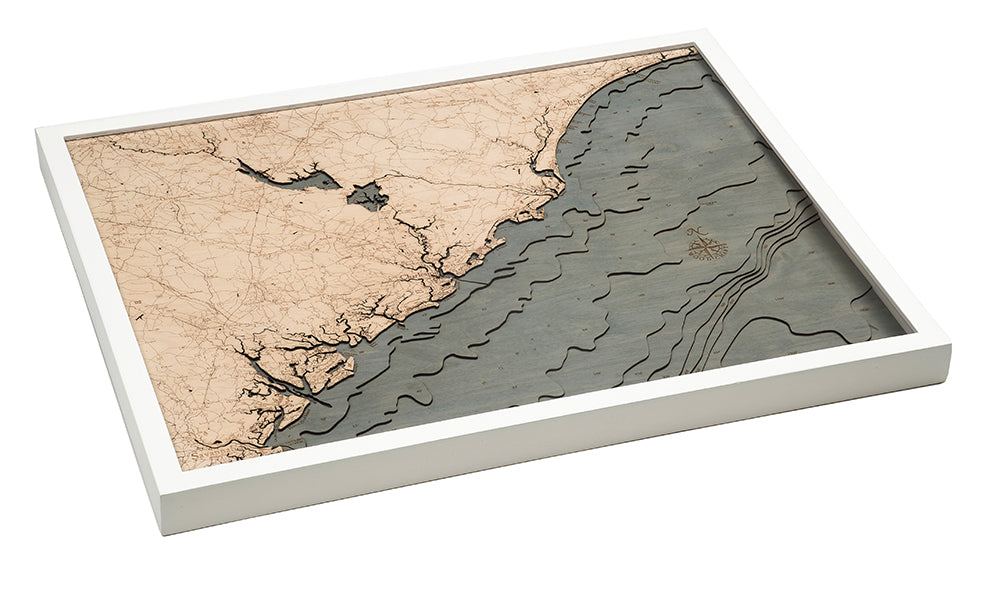 South Carolina Coast 3D wood map, white frame