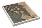 Siesta Key, Florida 3D layered wood map in laser-cut Baltic birch, shown framed against a light wall