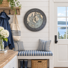 Bar Harbor and Mount Desert, Maine wood tide clock hanging on the wall in a cottage mudroom