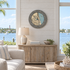 Jupiter, Florida wood tide clock hanging on the wall in a beach house great room