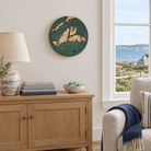 Martha's Vineyard, Massachusetts wood wall clock hanging on the wall in a coastal living room