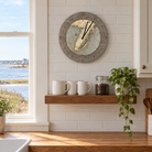 Strathmere to Cape May, New Jersey tide and time clock hanging on the wall in a coastal kitchen