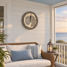 Gulf of America wood ring clock hanging on the wall on a screened porch