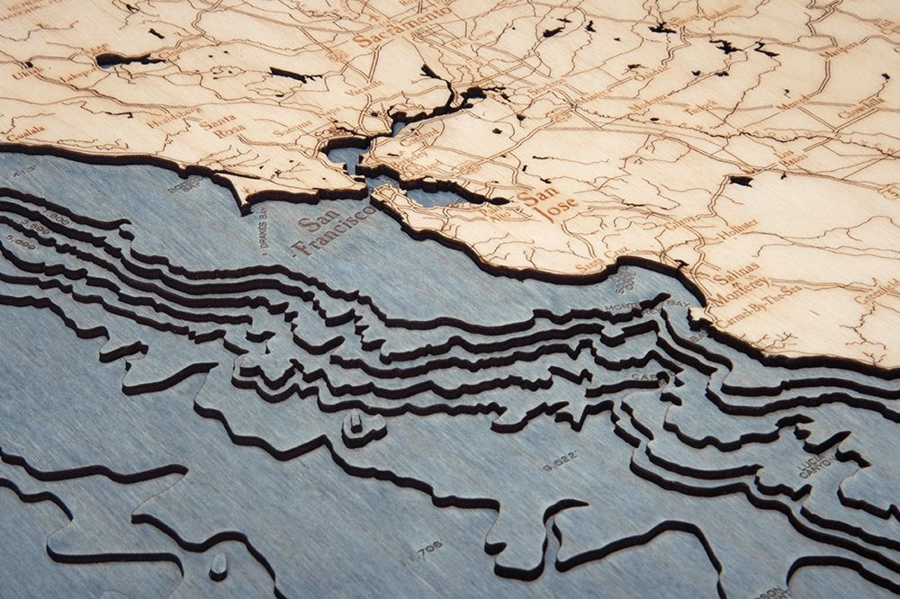 California Coast 3D wood map, white frame