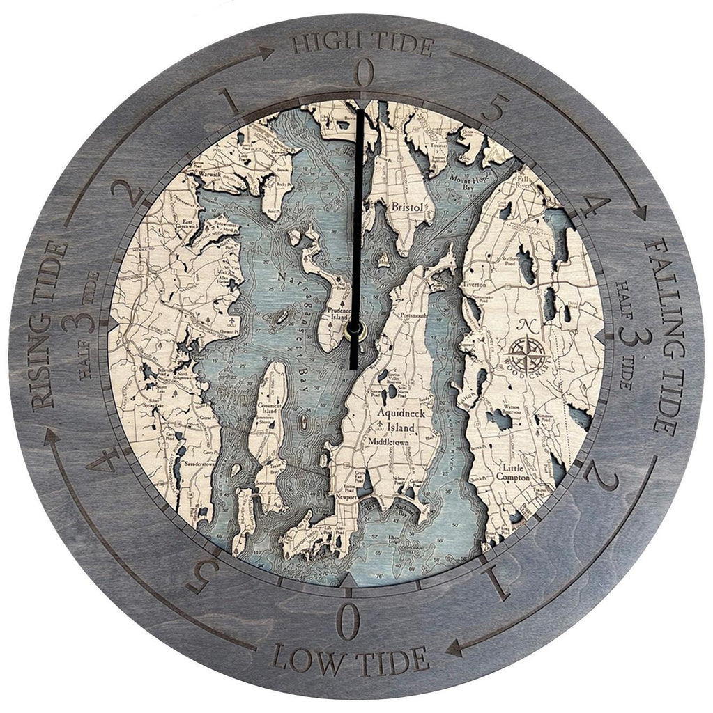 Narragansett Bay Tide Clock Wood Carved Topographic Clock