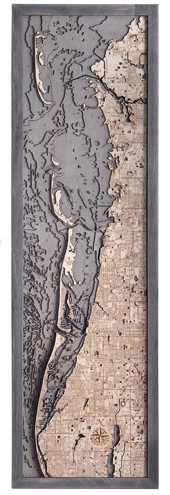 Anclote Key to Indian Shores, Florida 3D layered wood map in laser-cut Baltic birch, shown framed against a light wall