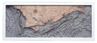 Mexico Beach to Bald Point, Florida 3D layered wood map in laser-cut Baltic birch, shown framed against a light wall