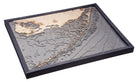 Upper Florida Keys 3D layered wood map in laser-cut Baltic birch, shown framed against a light wall