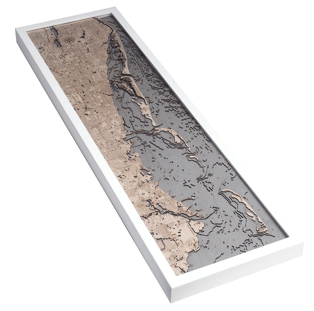Anclote Key to Indian Shores, Florida 3D layered wood map in laser-cut Baltic birch, shown framed against a light wall