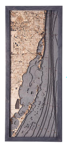 Key Largo to Fort Lauderdale, Florida 3D layered wood map in laser-cut Baltic birch, shown framed against a light wall
