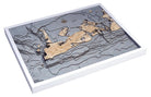 Key West, Florida 3D layered wood map in laser-cut Baltic birch, shown framed against a light wall