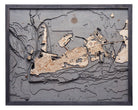 Key West, Florida 3D layered wood map in laser-cut Baltic birch, shown framed against a light wall
