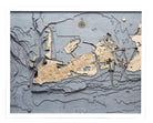 Key West, Florida 3D layered wood map in laser-cut Baltic birch, shown framed against a light wall