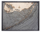 Upper Florida Keys 3D layered wood map in laser-cut Baltic birch, shown framed against a light wall