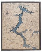 Lake Coeur d'Alene, Idaho 3D layered wood map in laser-cut Baltic birch, shown framed against a light wall