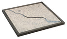 Lake Chelan, Washington 3D layered wood map in laser-cut Baltic birch, shown framed against a light wall