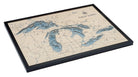Great Lakes 3D layered wood map in laser-cut Baltic birch, shown framed against a light wall